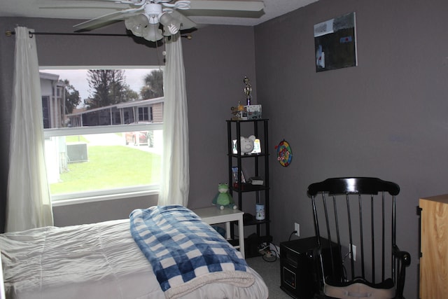 bedroom with carpet floors and ceiling fan