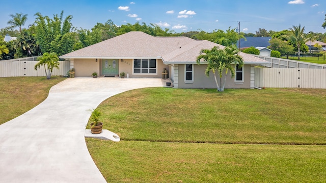 single story home with a front yard