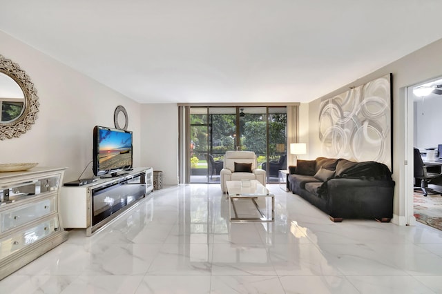 living room with expansive windows