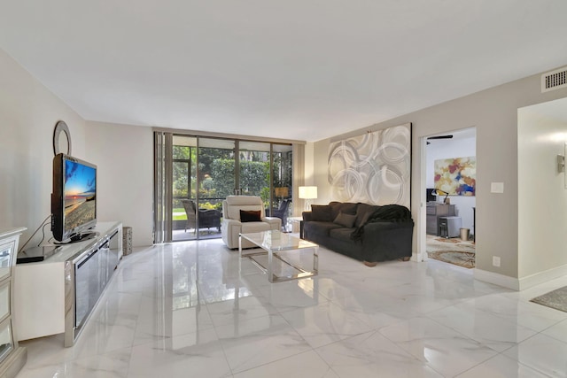 living room with expansive windows