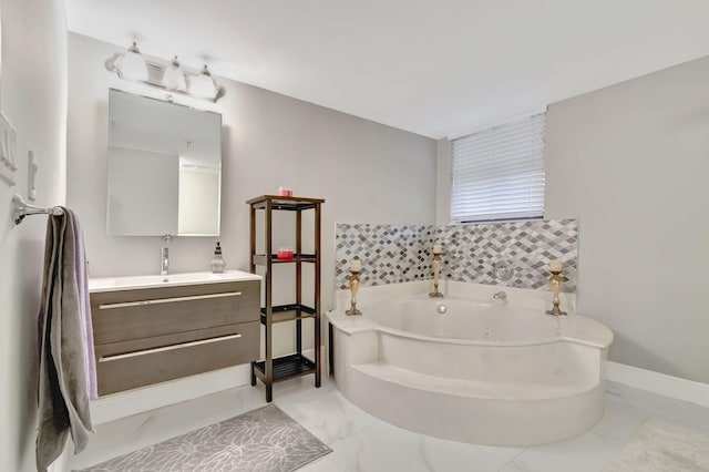 bathroom featuring vanity and a tub to relax in