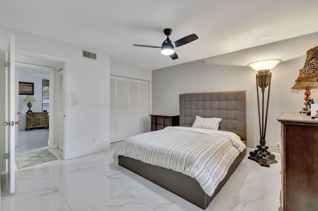 bedroom featuring ceiling fan