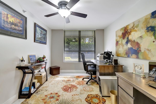 home office featuring ceiling fan