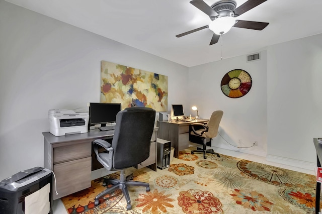 office area with ceiling fan