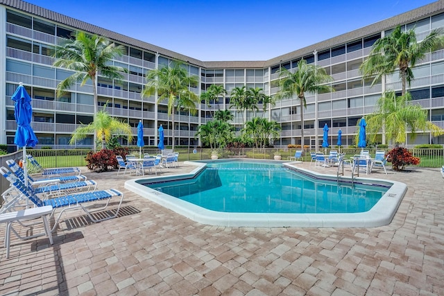 view of pool featuring a patio