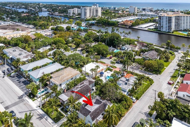 bird's eye view featuring a water view