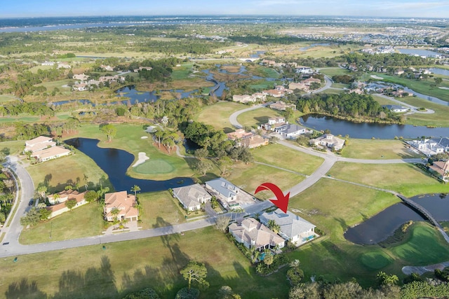 bird's eye view featuring a water view