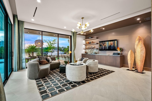 living room with a chandelier