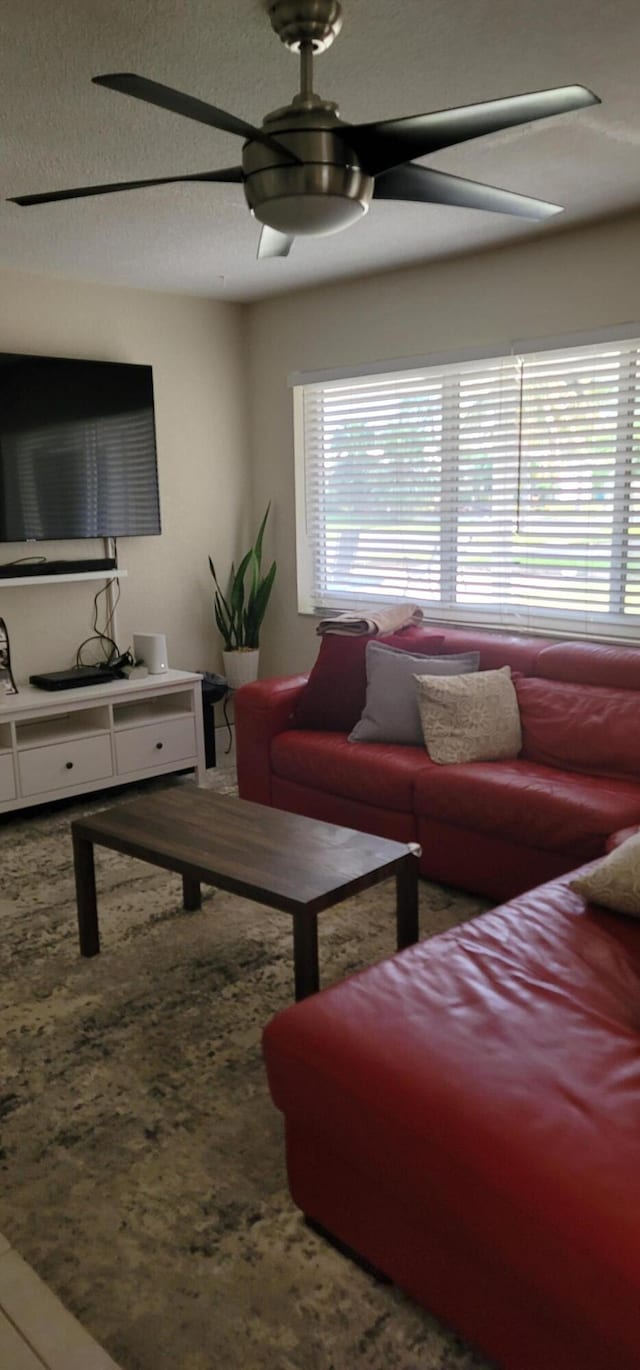 living room featuring ceiling fan