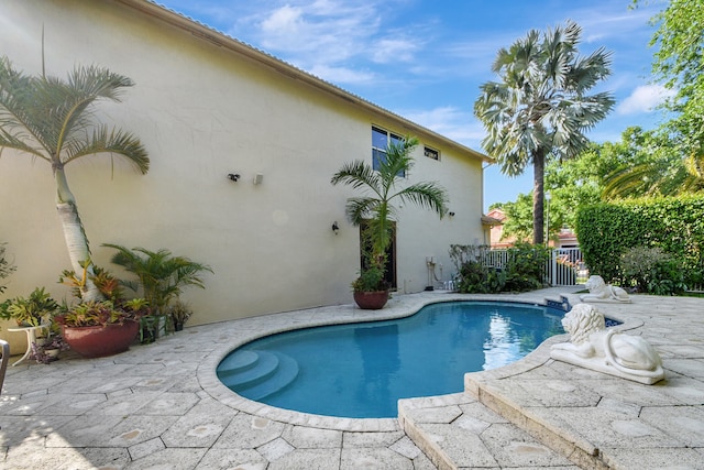 view of swimming pool with a patio