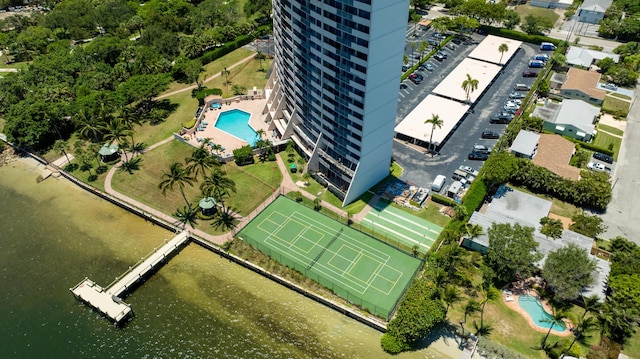 aerial view featuring a water view