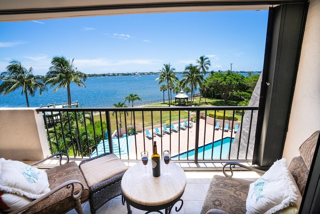 balcony with a water view