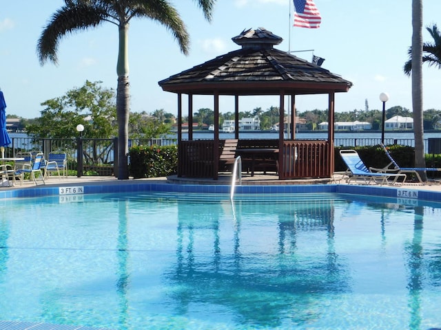 view of swimming pool with a gazebo