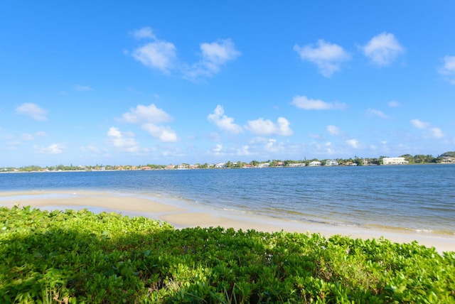 property view of water featuring a beach view