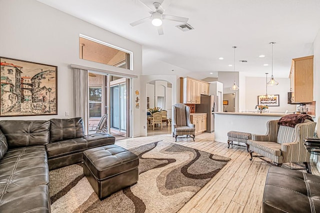 living room featuring ceiling fan