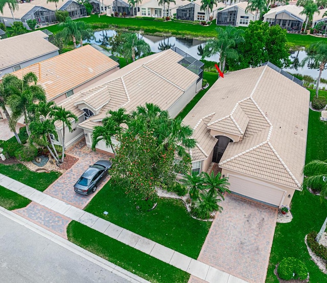 bird's eye view featuring a water view