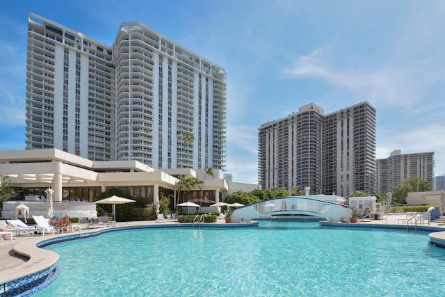 view of pool with a community hot tub