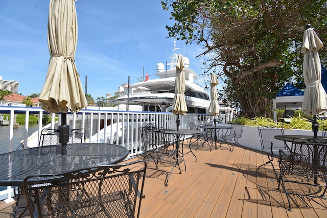 wooden terrace with a water view