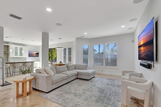 living room featuring light tile patterned floors