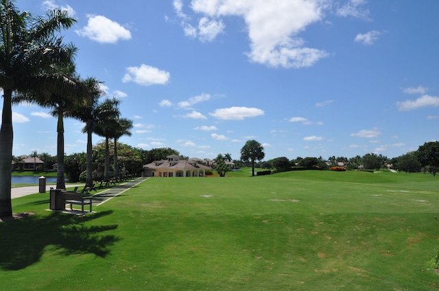 view of property's community featuring a water view and a yard