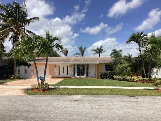 view of front of house with a garage and a front yard