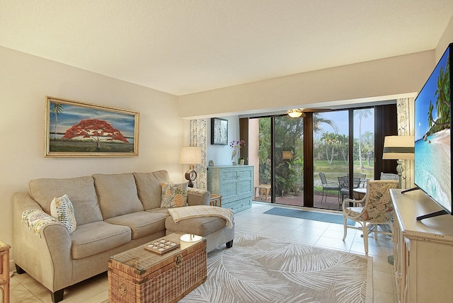 living room with light tile floors