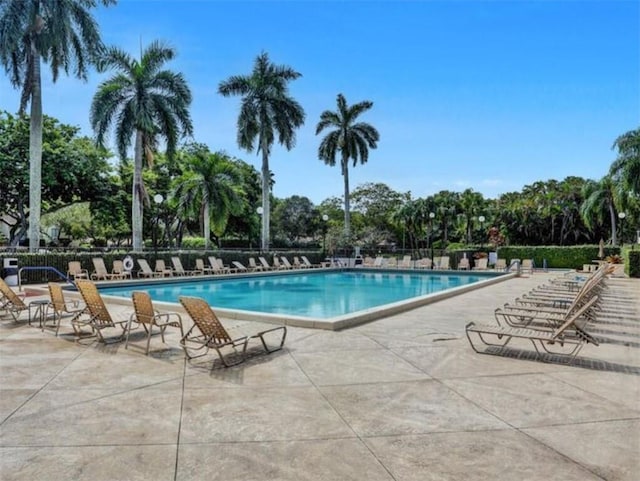 view of swimming pool with a patio