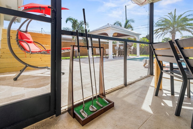 exterior space with a patio area and a fenced in pool