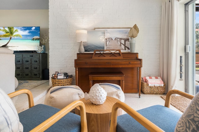 sitting room featuring carpet flooring