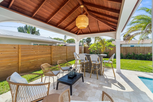 view of patio / terrace featuring a gazebo and a fenced backyard