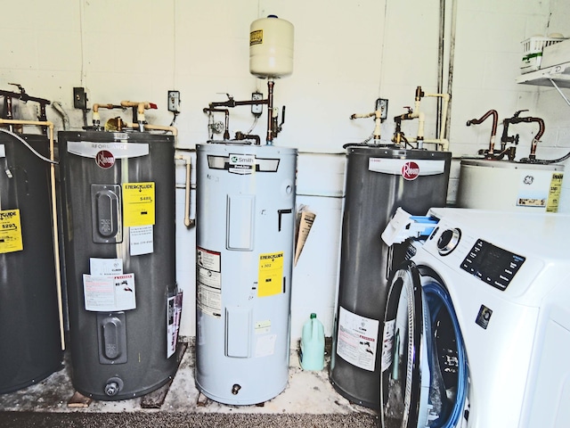 utility room featuring water heater and electric water heater