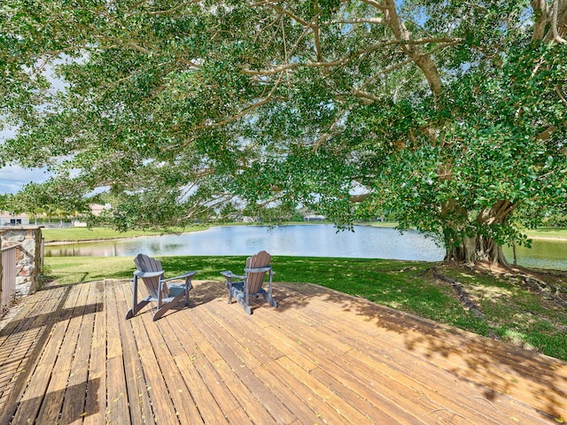 wooden terrace with a water view