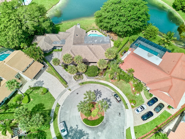 aerial view with a water view