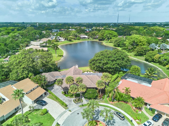 aerial view with a water view