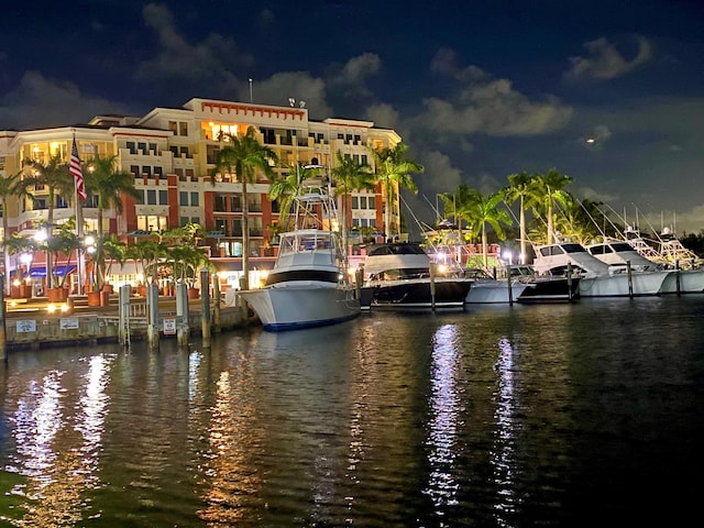 property view of water with a boat dock