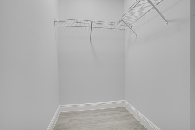 walk in closet with light hardwood / wood-style flooring