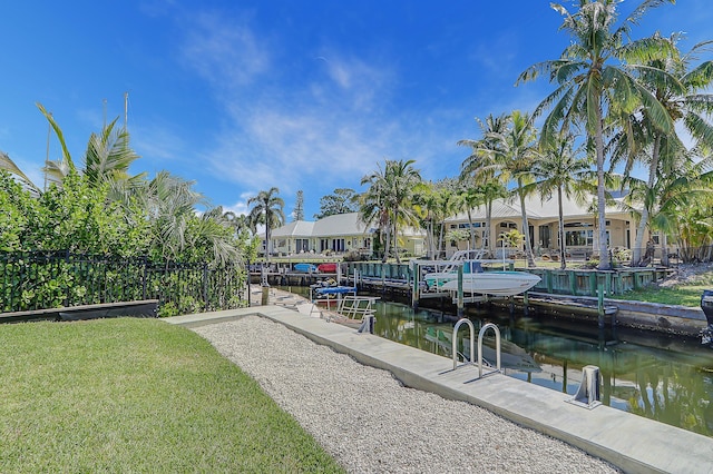 dock area with a water view