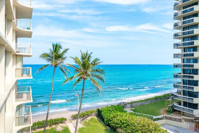 view of water feature featuring a beach view