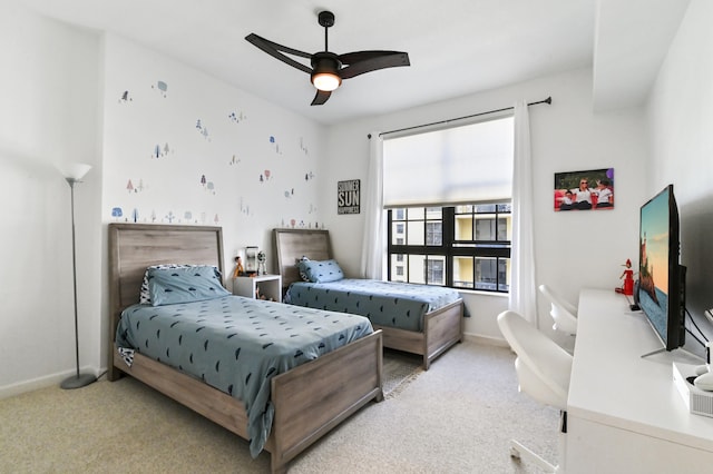 bedroom featuring carpet flooring and ceiling fan