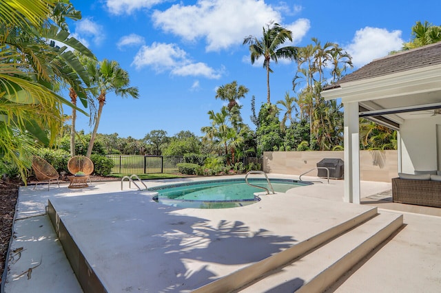 view of swimming pool with a patio