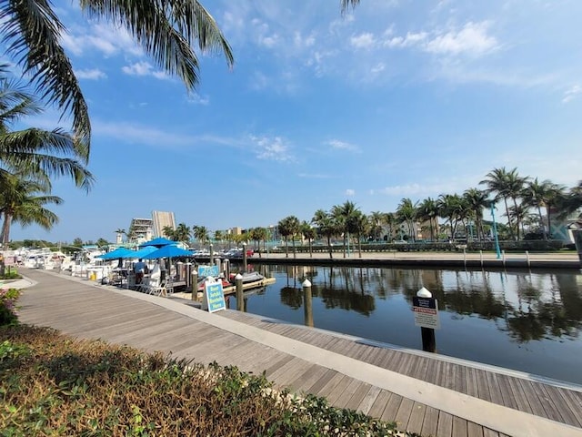 dock area featuring a water view