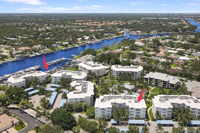 aerial view with a water view