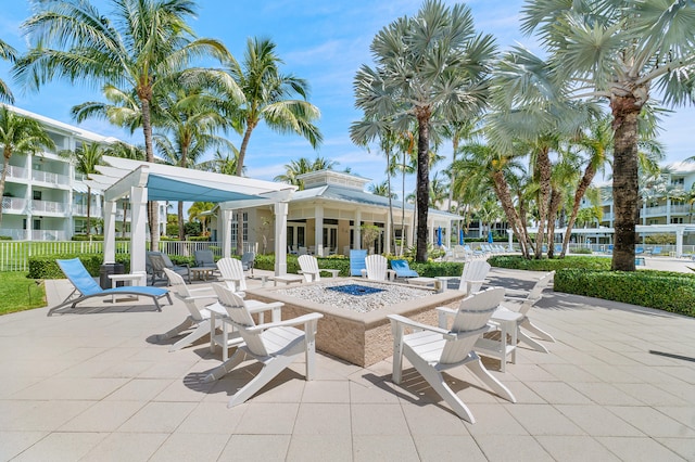 view of patio / terrace featuring a fire pit