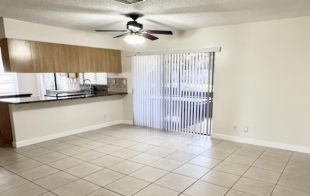 kitchen featuring ceiling fan, a textured ceiling, plenty of natural light, and sink