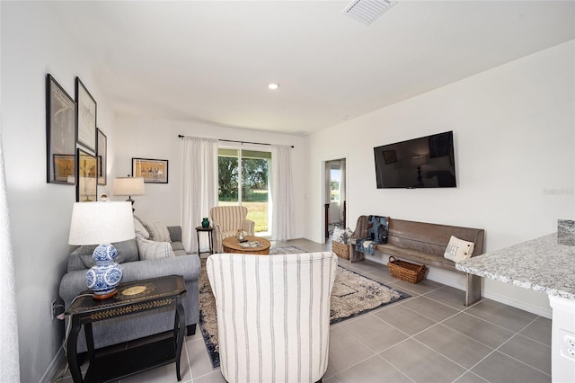 living room with tile floors