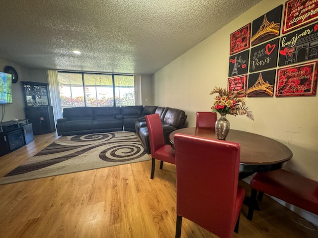 living room with a textured ceiling and wood-type flooring