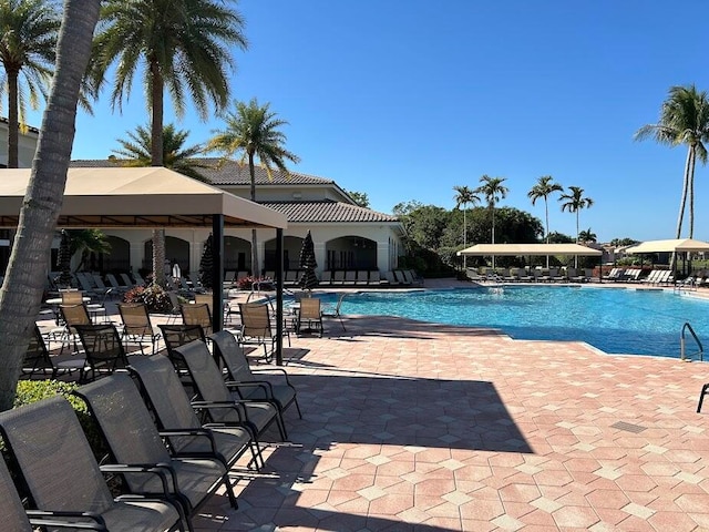 view of swimming pool featuring a patio area