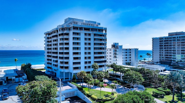 view of building exterior featuring a water view