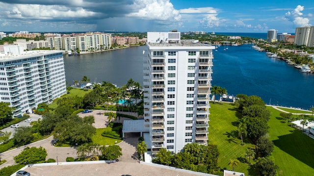 bird's eye view featuring a water view