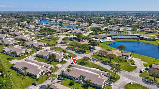 bird's eye view featuring a water view